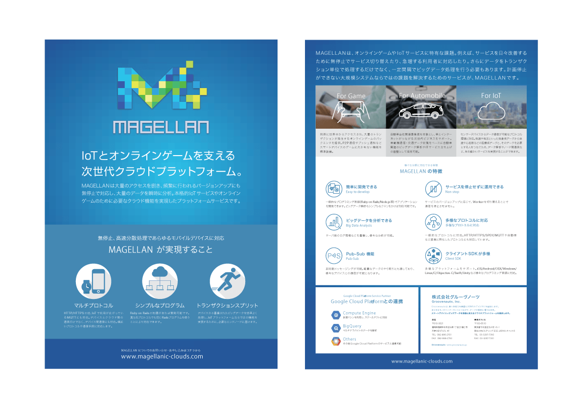 株式会社グルーヴノーツ様のモバイルアプリケーション開発におけるクラウドプラットフォーム「MAGELLAN」の ロゴ、Webサイト、グッズを制作させて頂きました。